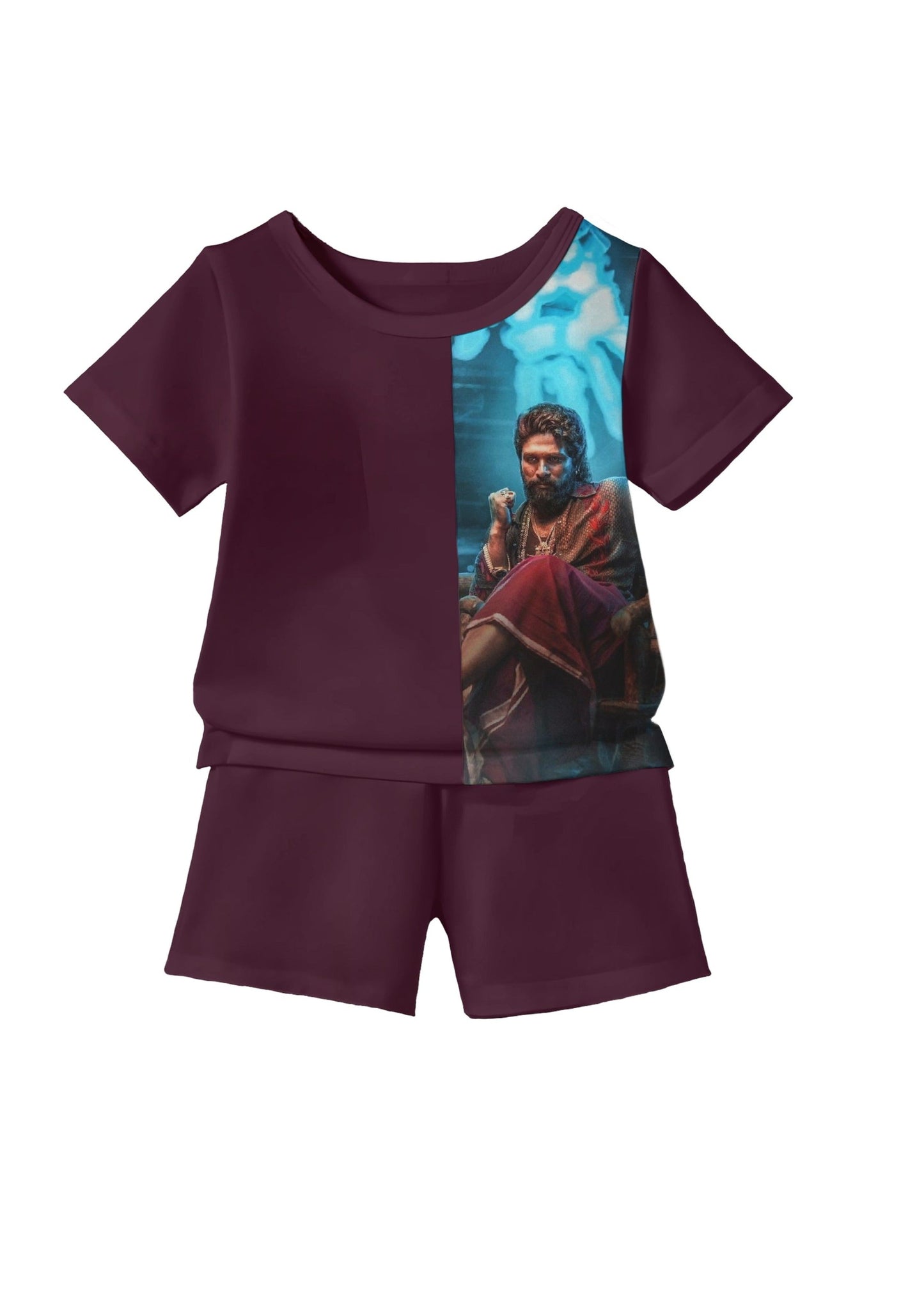 Wine Puspa Printed T-shirt & Short Set For Kids