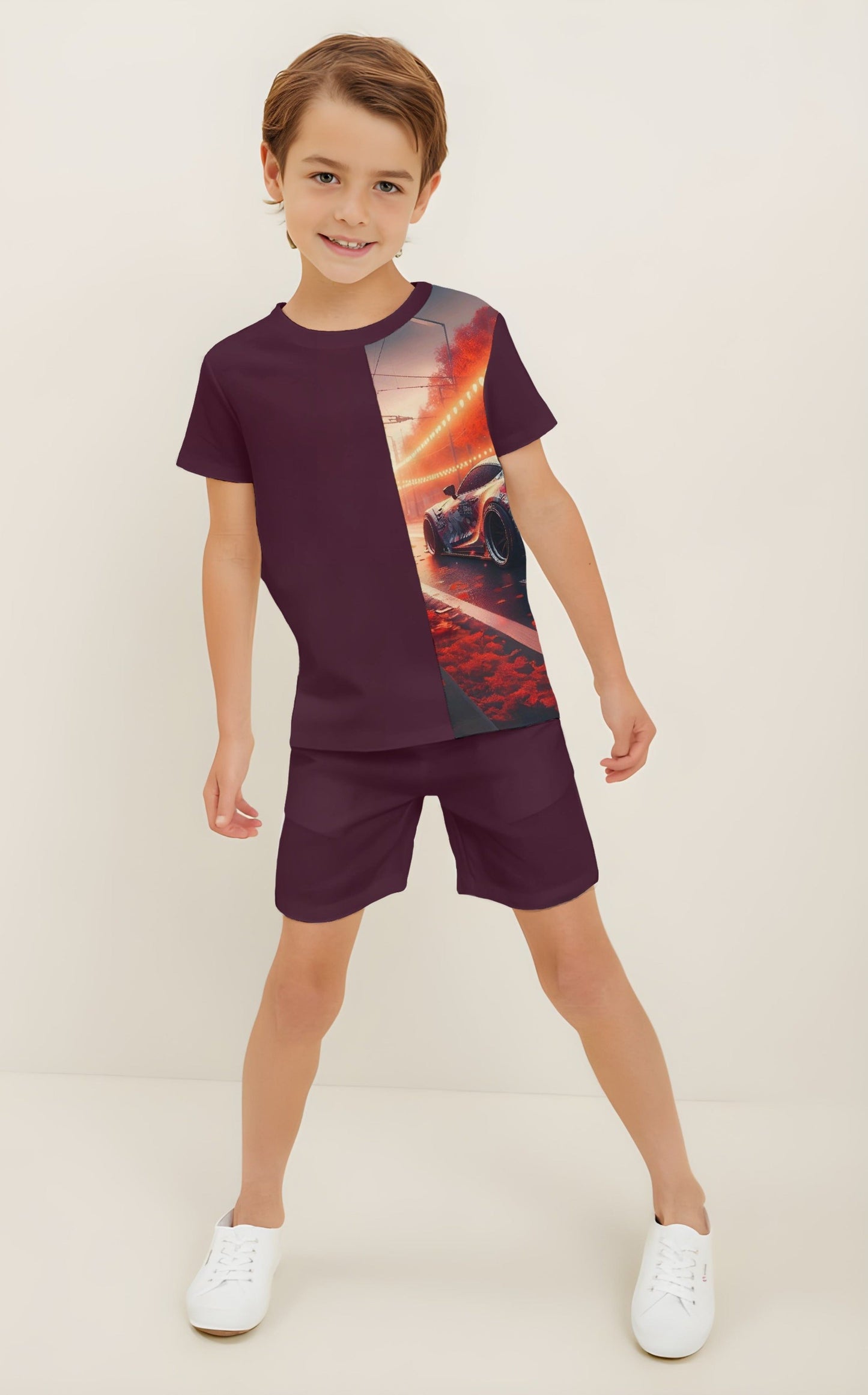 Wine VIP Car Printed T-shirt & Short Set For Kids