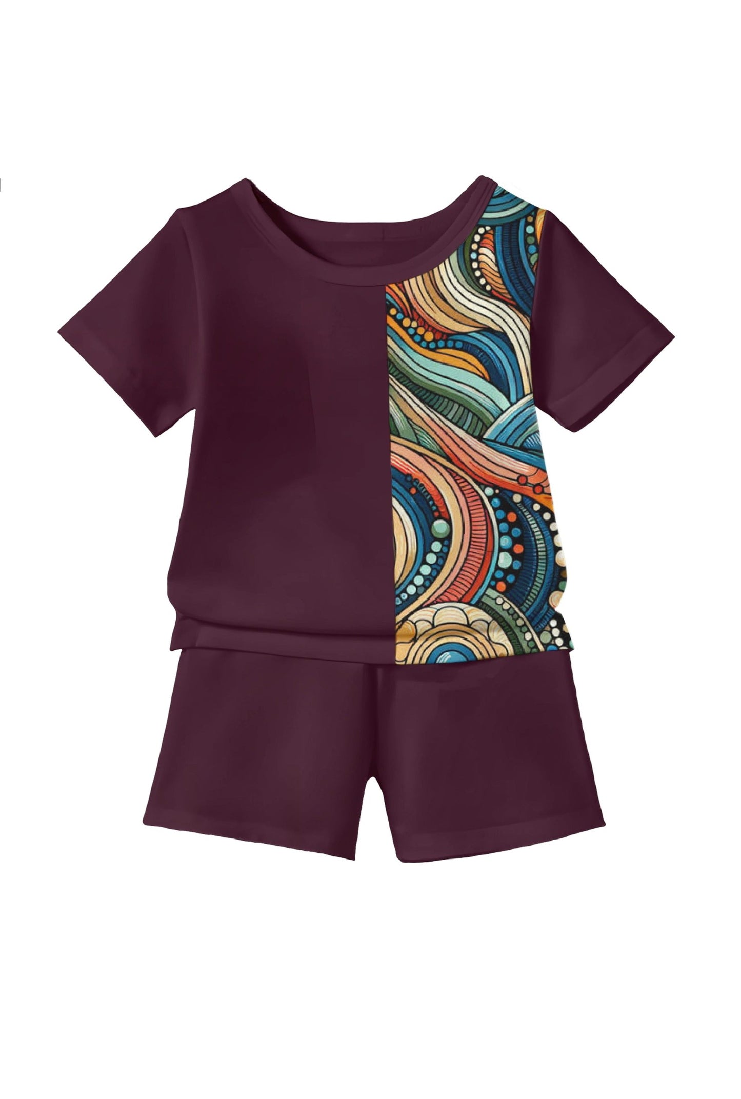 Wine Rembo Printed T-shirt & Short Set For Kids