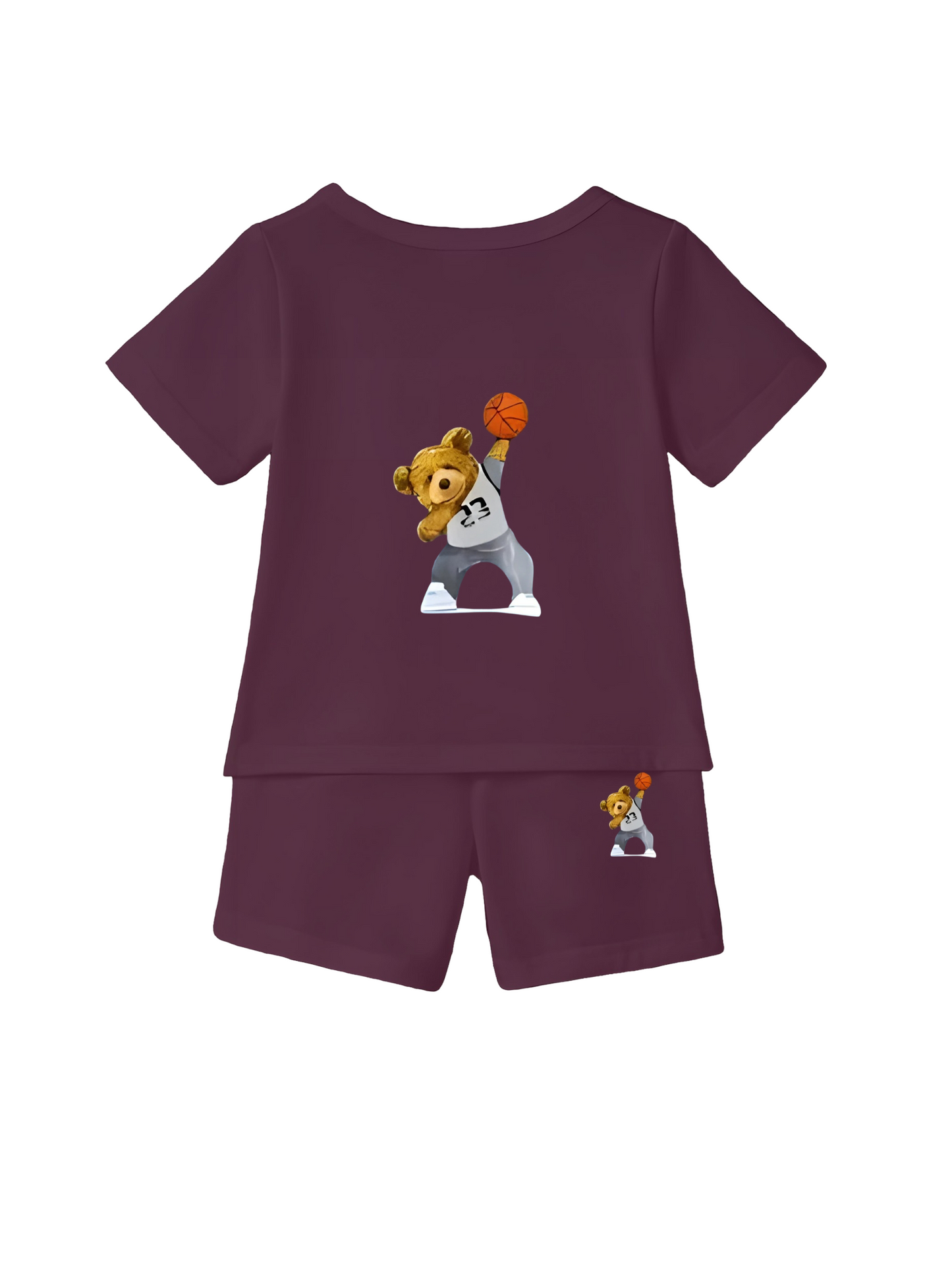 Wine Baskball Bear Printed Co Ord Set