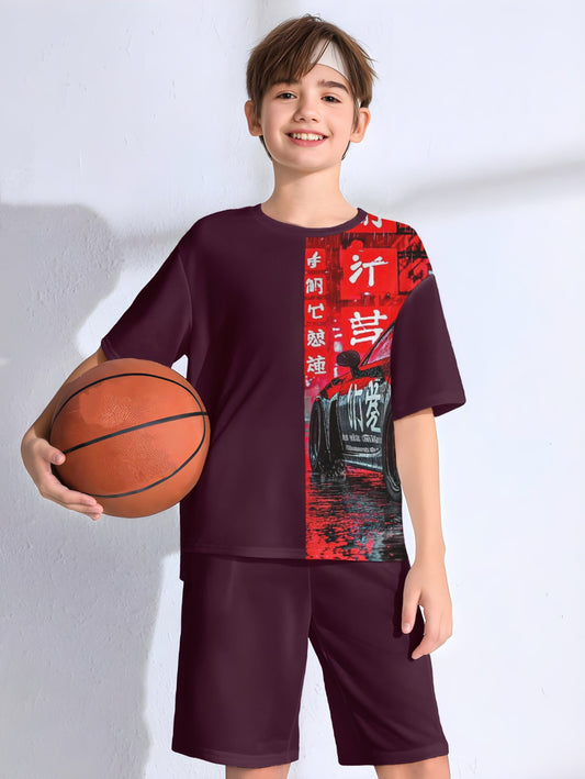 Wine Printed T-shirt & Short Set For Kids