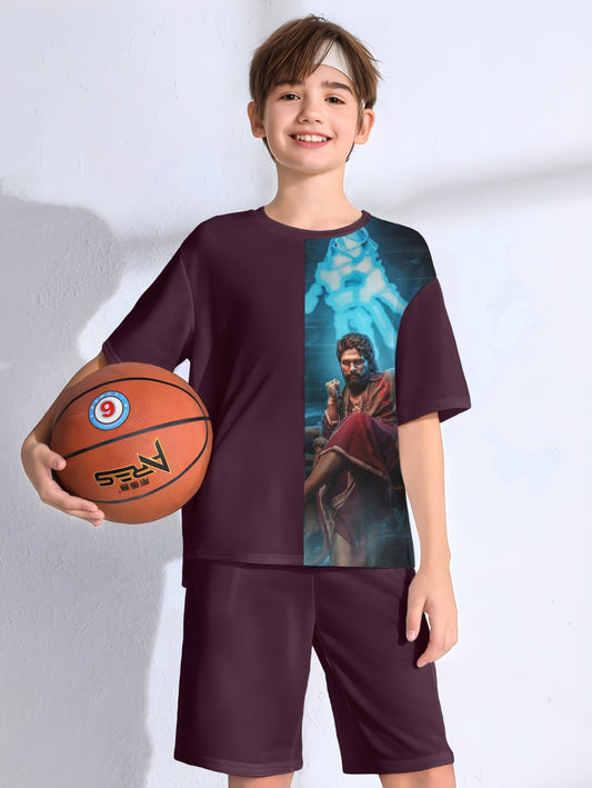 Wine Puspa Printed T-shirt & Short Set For Kids