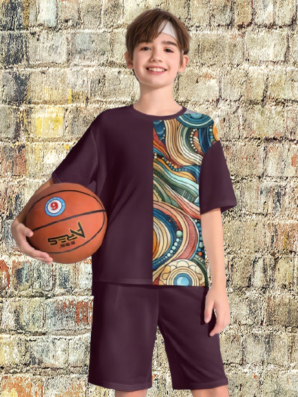 Wine Rembo Printed T-shirt & Short Set For Kids