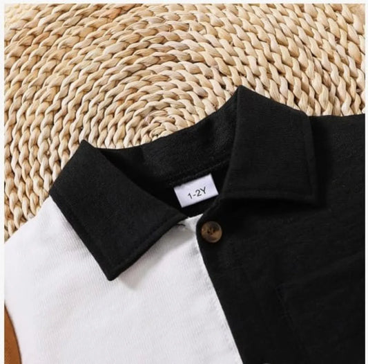 Black Cotton Colorblock Shirt & Shorts For Boys (1-7 Years)