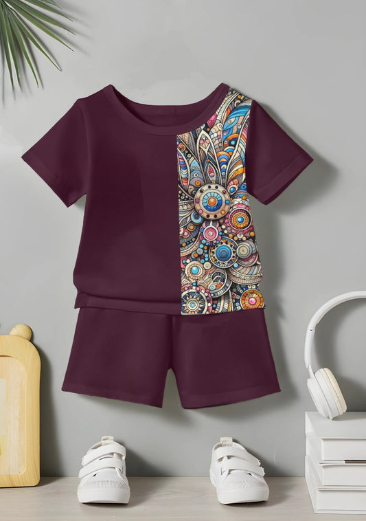 Wine Printed T-shirt & Short Set For Kids