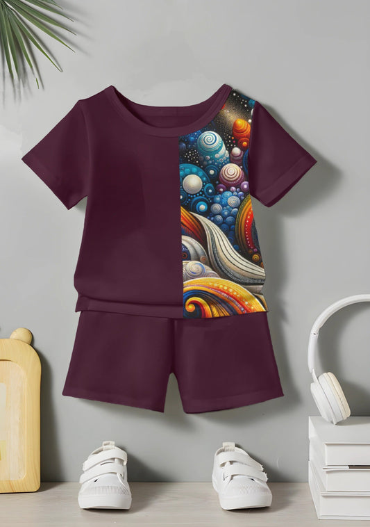 Wine Printed T-shirt & Short Set For Kids