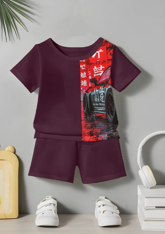 Wine Printed T-shirt & Short Set For Kids