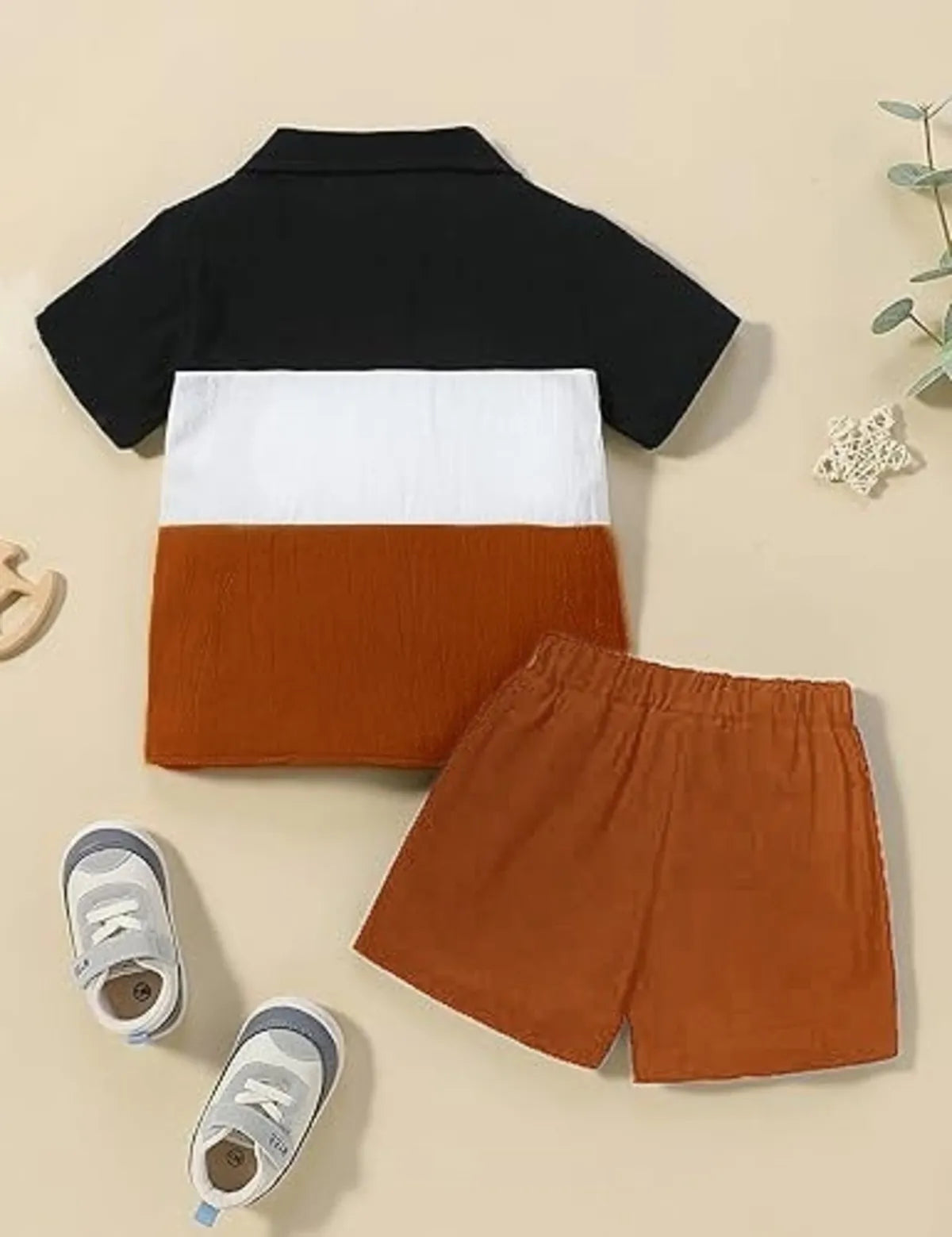 Black Cotton Colorblock Shirt & Shorts For Boys (1-7 Years)