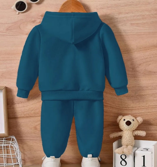 Blue Tractor  Print Loafer Hoodie Set For Kids | sweatshirt and Track Pant for Boys