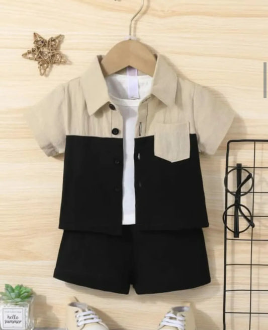 Cotton Colorblock Shirt & Shorts For Boys (1-7 years)