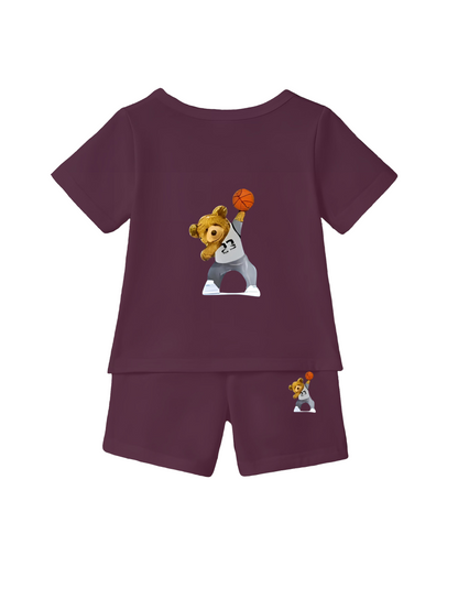 Wine Baskball Bear Printed Co Ord Set