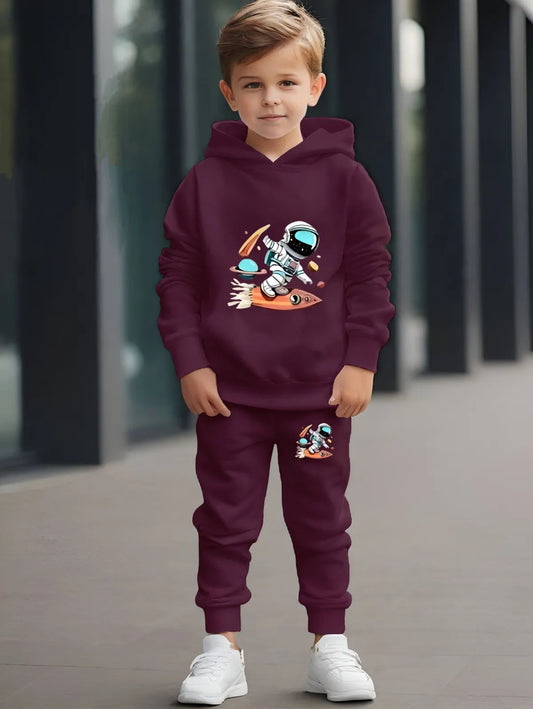 Wine Astronaut Print Loafer Hoodie Set For Kids | Sweatshirt