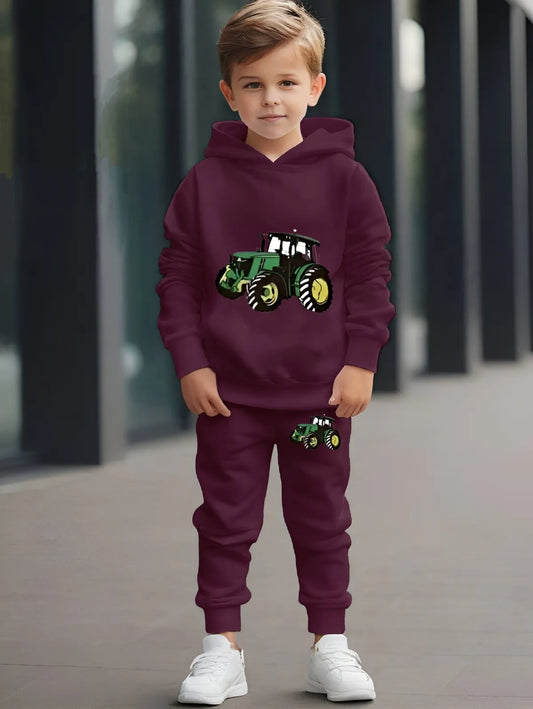 Wine Tractor  Print Loafer Hoodie Set For Kids | sweatshirt